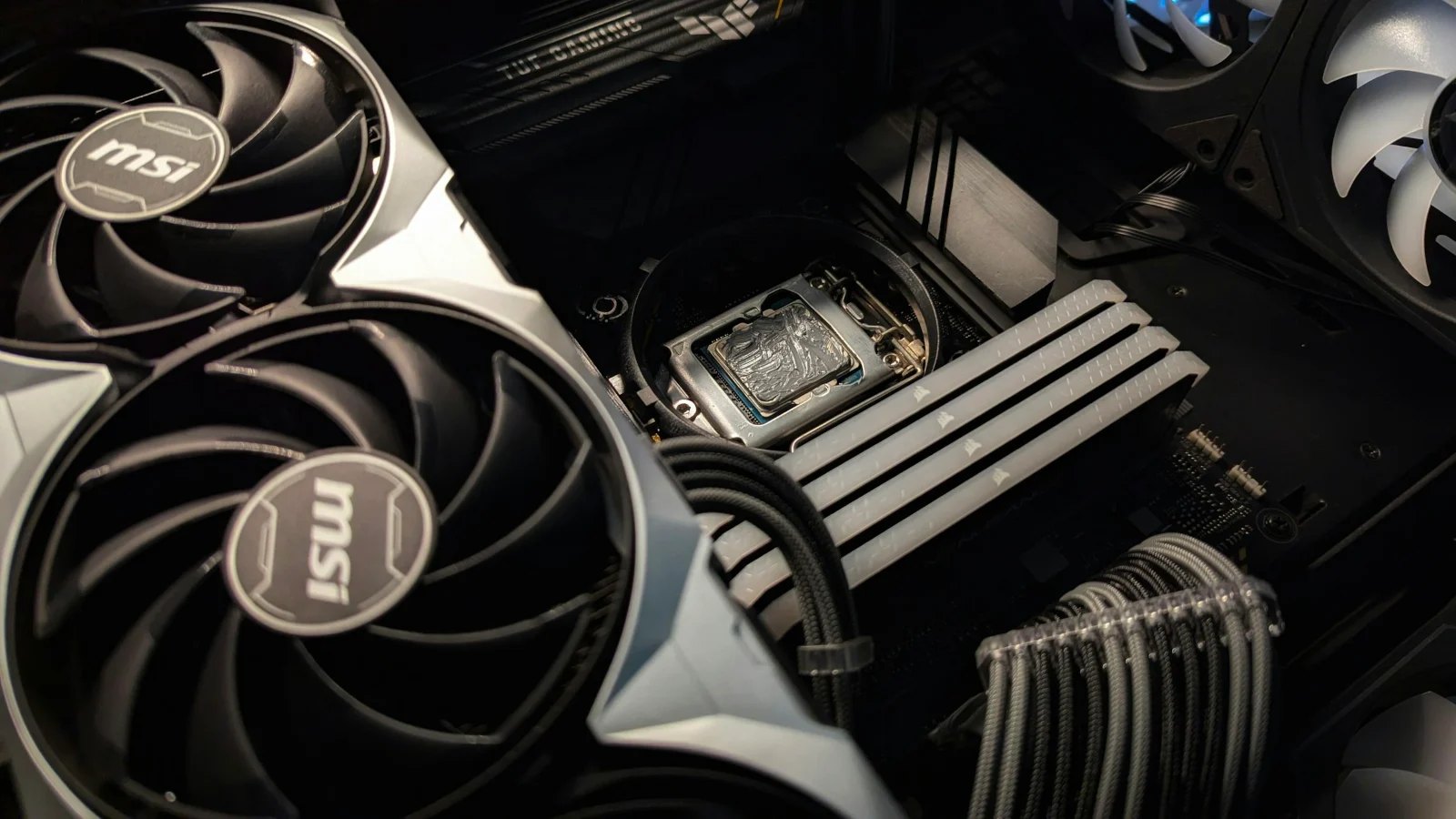 Graphics card fans inside a PC case