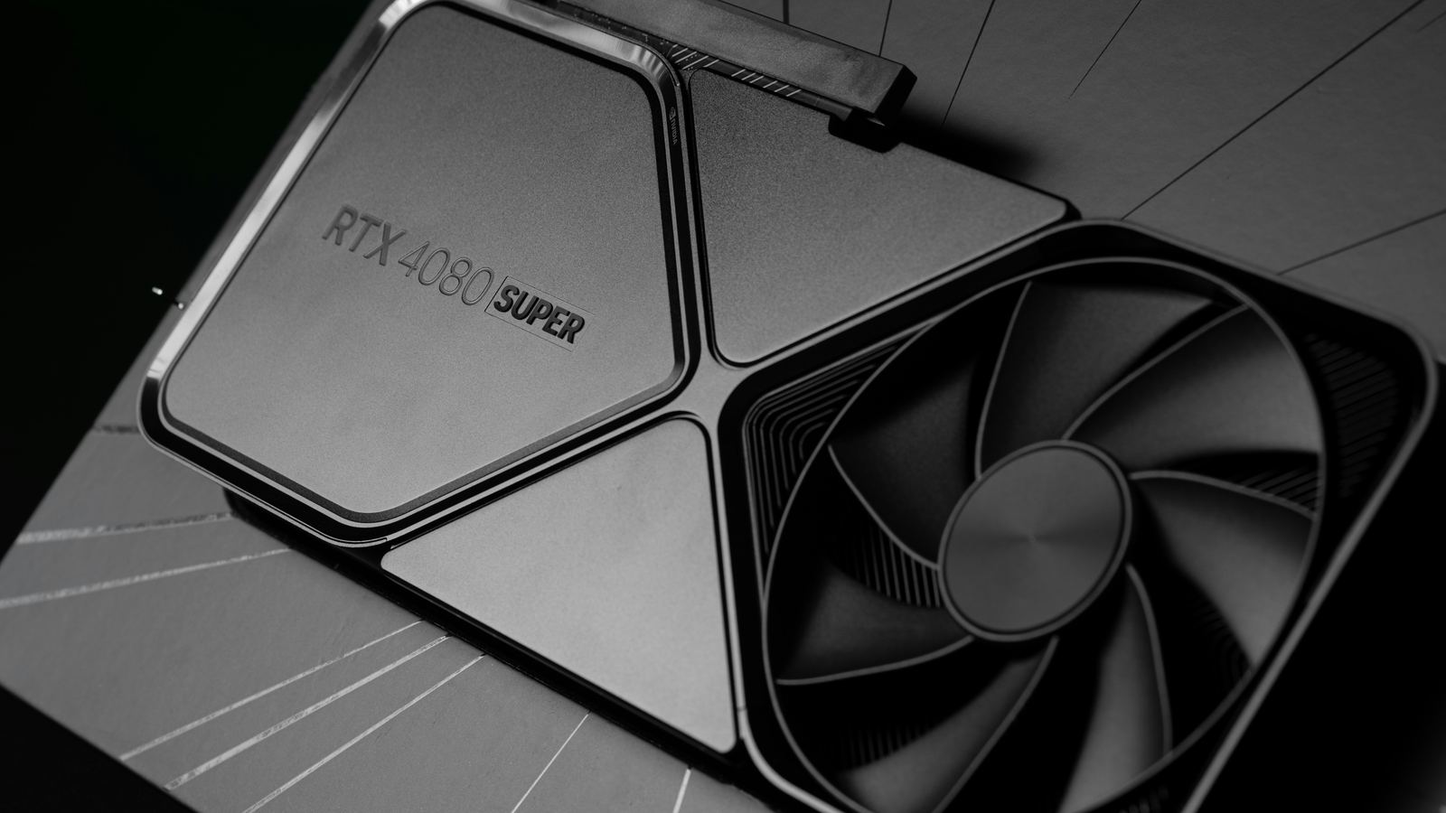 Close-up of a graphics card cooler and fan