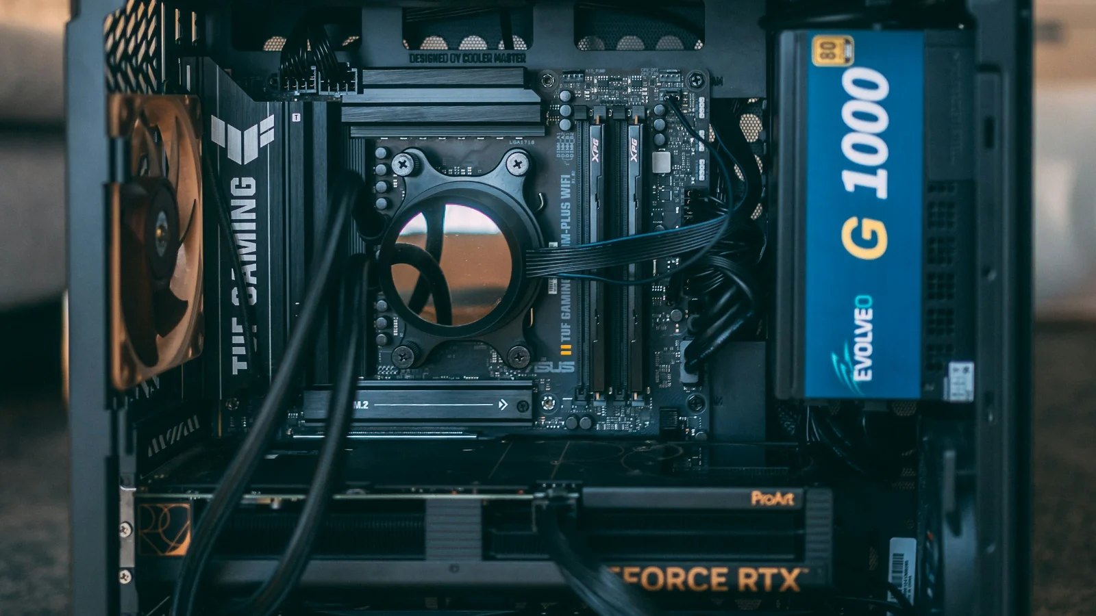 A 1000-watt power supply installed inside a PC case